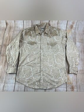 Mens Vintage Express Rider Western Pearl Snap Southwest Long Sleeve Shirt Large